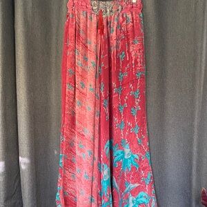 Kantha Bae Floral Red and Blue Wide-Leg Pants